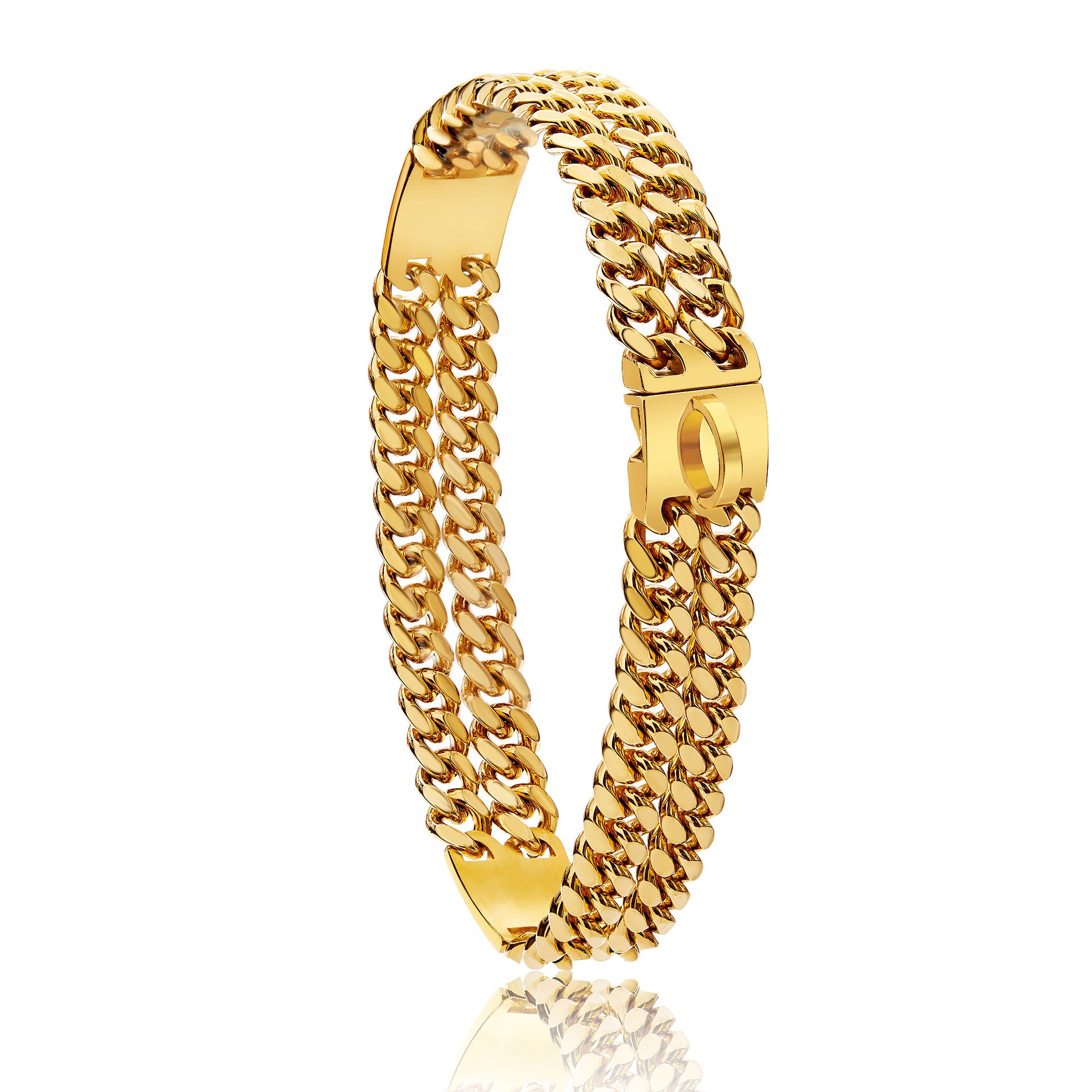 Double Row Gold ID Brand Metal Dog Chain Collar