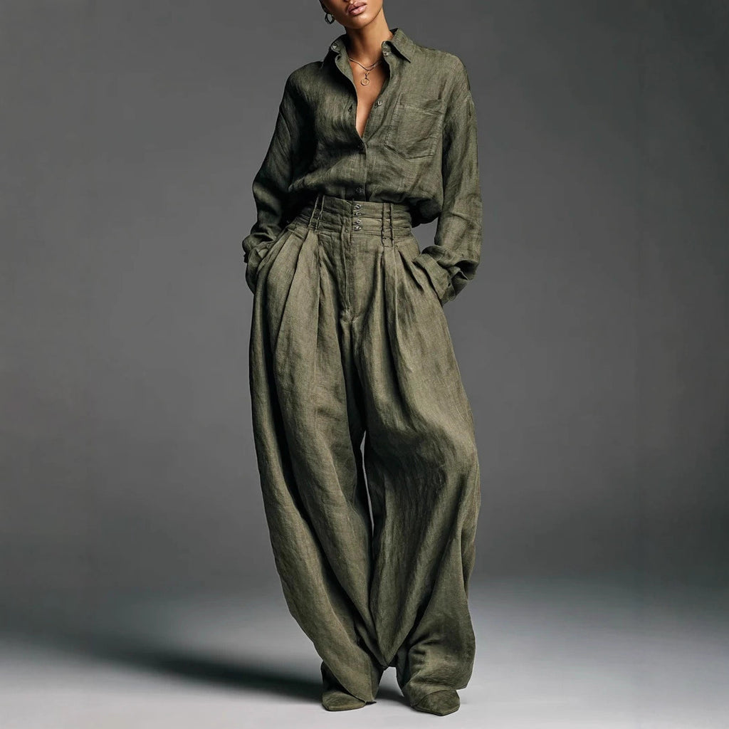Shirt And Trousers Two-piece Set Cardigan Long Sleeves Loose Fit Fashionable Unisex Style