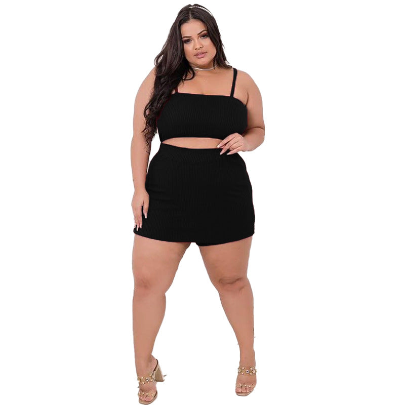 Hips-hugging Suspender Two-piece Solid-color Culotte Set Fashionable And Elegant