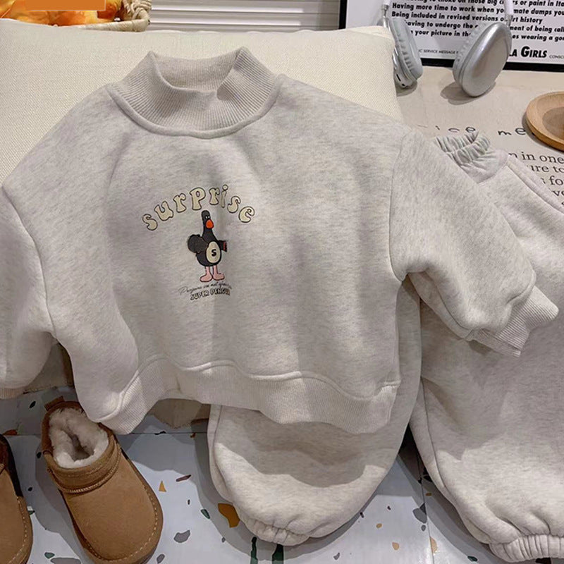 Winter Children's Fleece-Lined Warm Hoodie Set