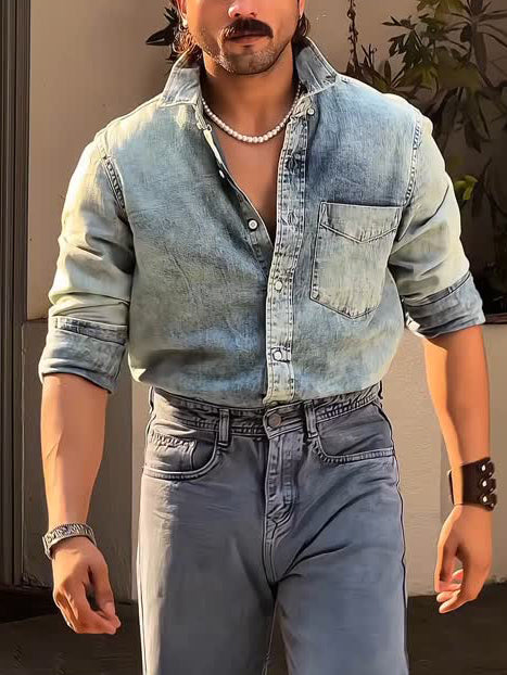 Light Blue Washed Denim Button-down Shirt