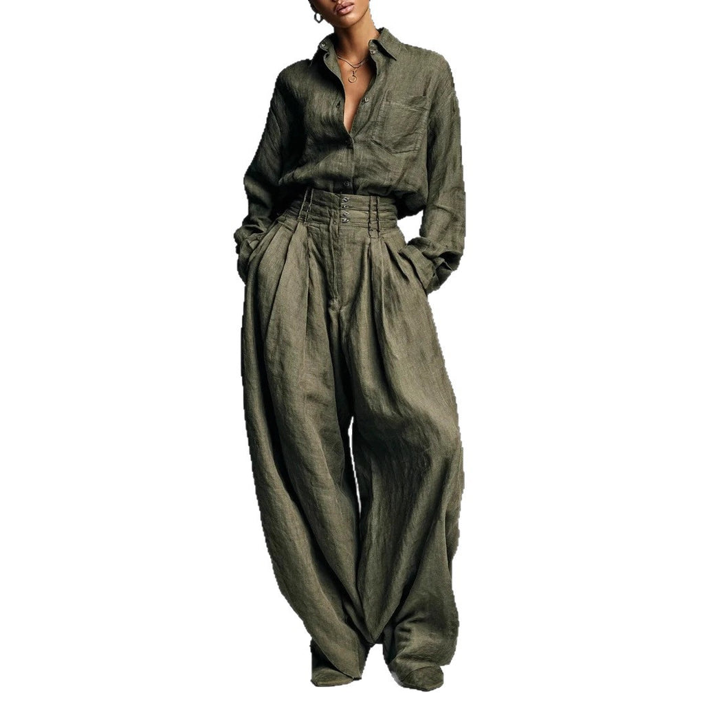 Shirt And Trousers Two-piece Set Cardigan Long Sleeves Loose Fit Fashionable Unisex Style