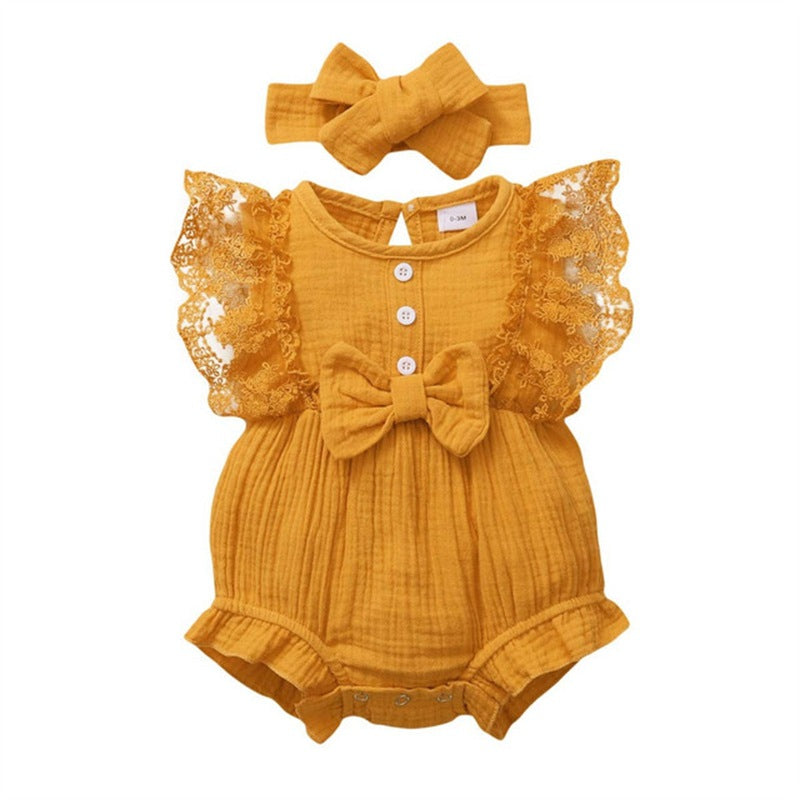 Infant And Toddler GirlsCandy-colored Lace Romper With Bib