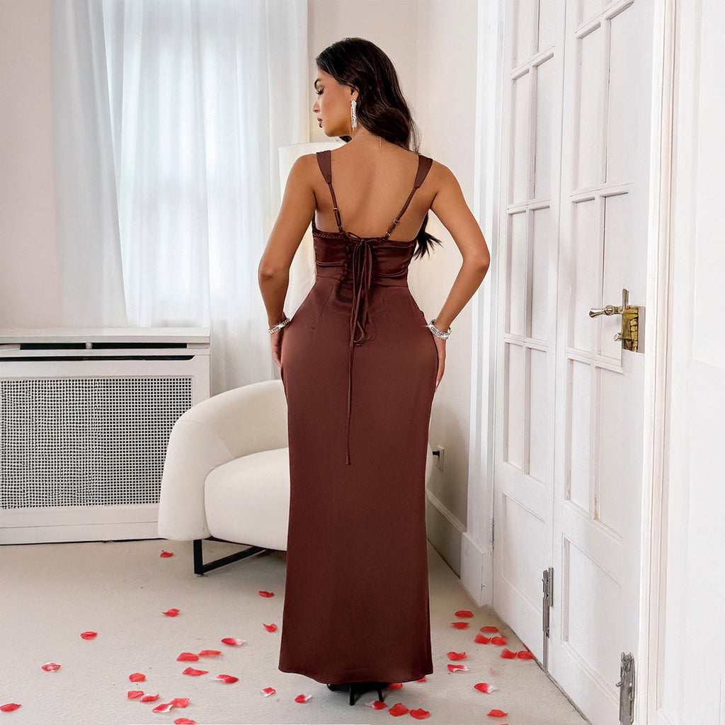 European And American-style Elegant Sophisticated Solid-color Slip Dress Figure-hugging Long Dress Women's Wear