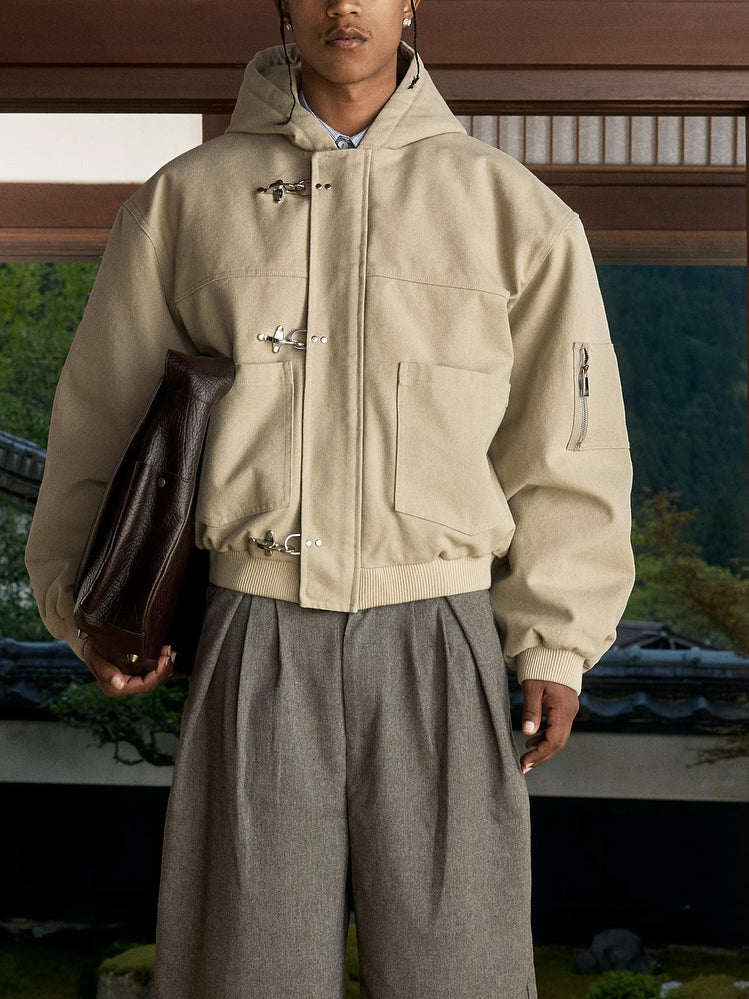 Beige Duffle Coat With Hood And Toggle Closure