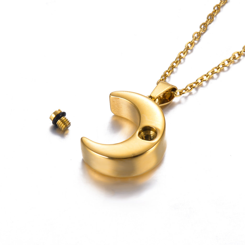 Stainless Steel Moon-Shaped Perfume Bottle Ash Pendant Necklace