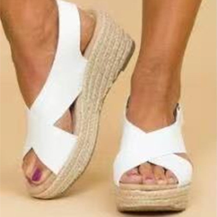 European And American Large Size Wedge Heel Women's Summer New Hemp Rope Platform Sandals And Slippers