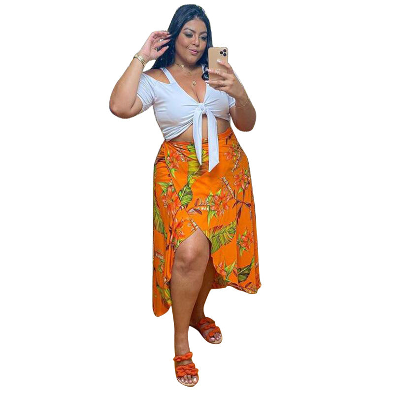 New Arrival Digital-print Casual Women's Split-style Plus-size Two-piece Set