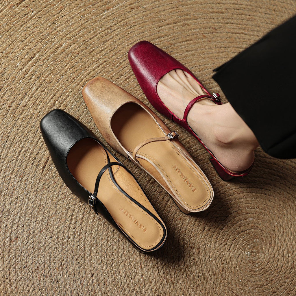 Retro Chunky Heel Peep-toe Slingback French Single-strap Slip-on Mid-heel Sandals
