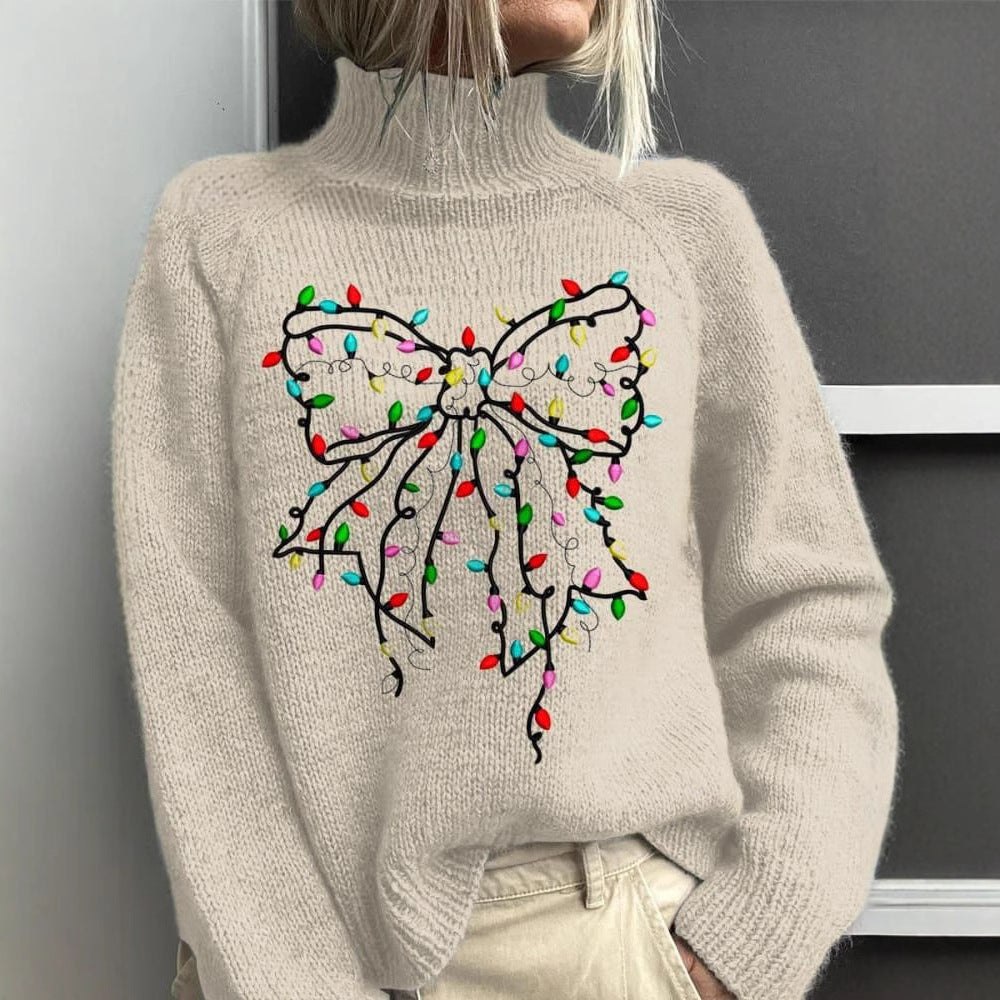 AutumnWinter Christmas Long-Sleeve Turtleneck Hoodie With Lapel Collar