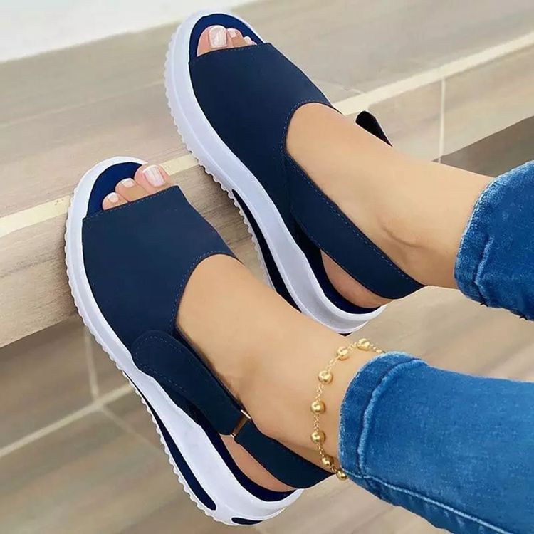Large Size Thick Sole Heightening Women's Single Shoes Velcro Casual Fish Mouth Sandals