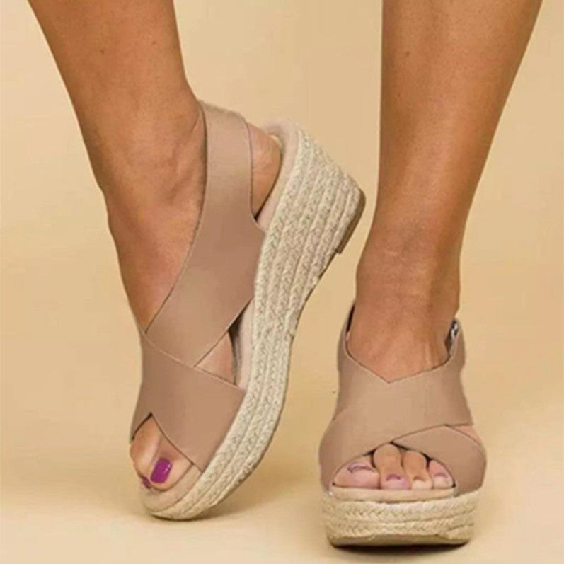 European And American Large Size Wedge Heel Women's Summer New Hemp Rope Platform Sandals And Slippers