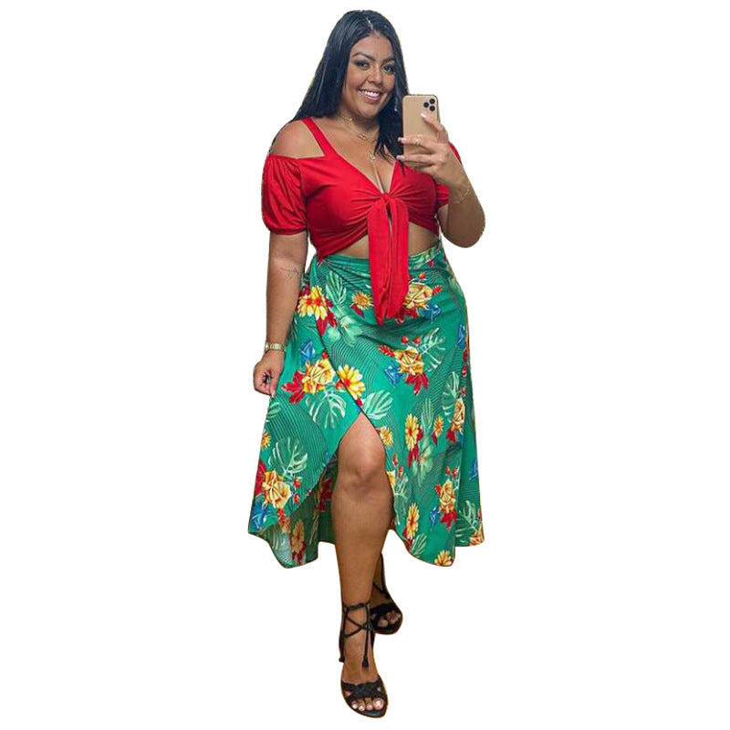 New Arrival Digital-print Casual Women's Split-style Plus-size Two-piece Set