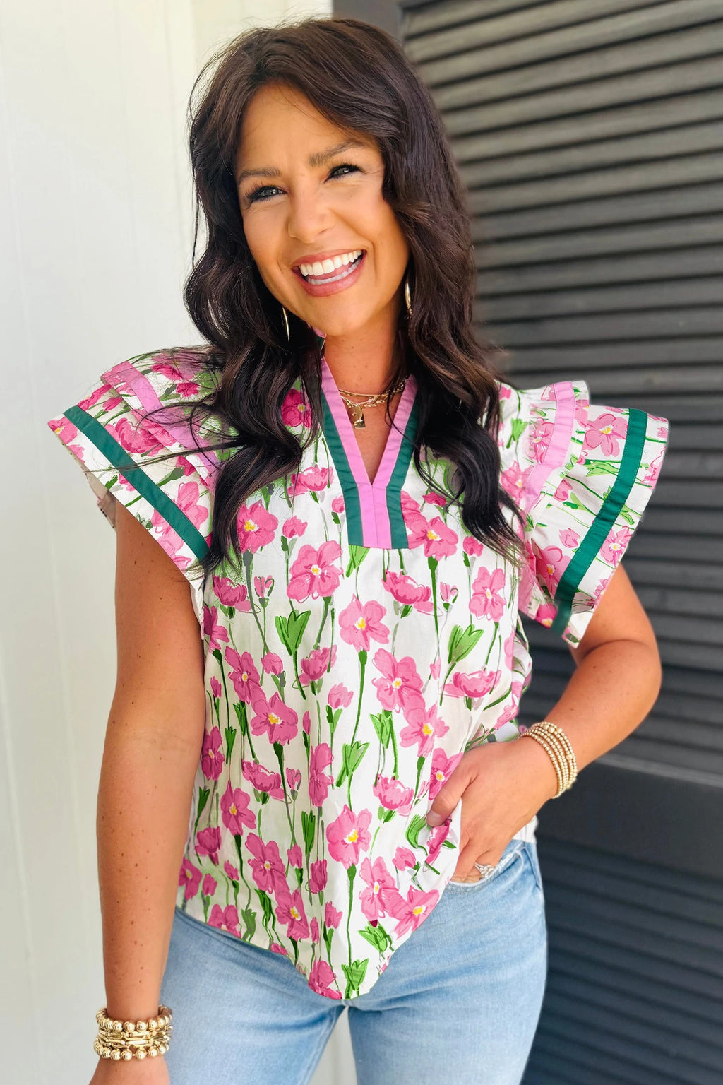 Women's European And American-style Fashionable Printed V-neck Short-sleeve Top