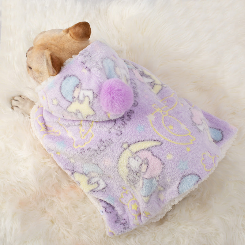 Dog Cloak Nightgown Warm Autumn And Winter Duvet Luminous Cloak Pet Clothes