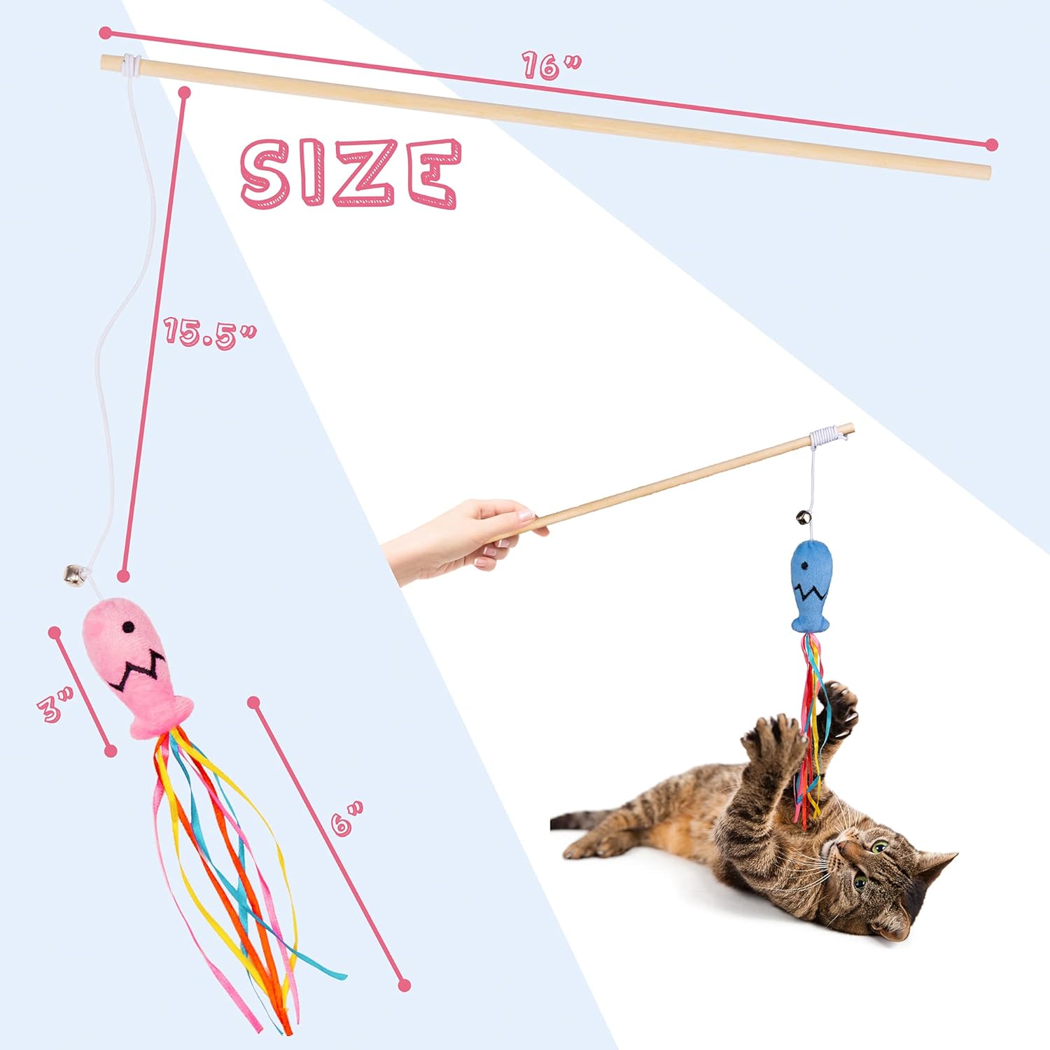 Cat Wand Toys Interactive Cat Toys With Catnip Fish Colorful Ribbons Bell For Kitty Kitten Cat Toys For Indoor Cats Cat Teaser Cat String Toy Cat Accessories