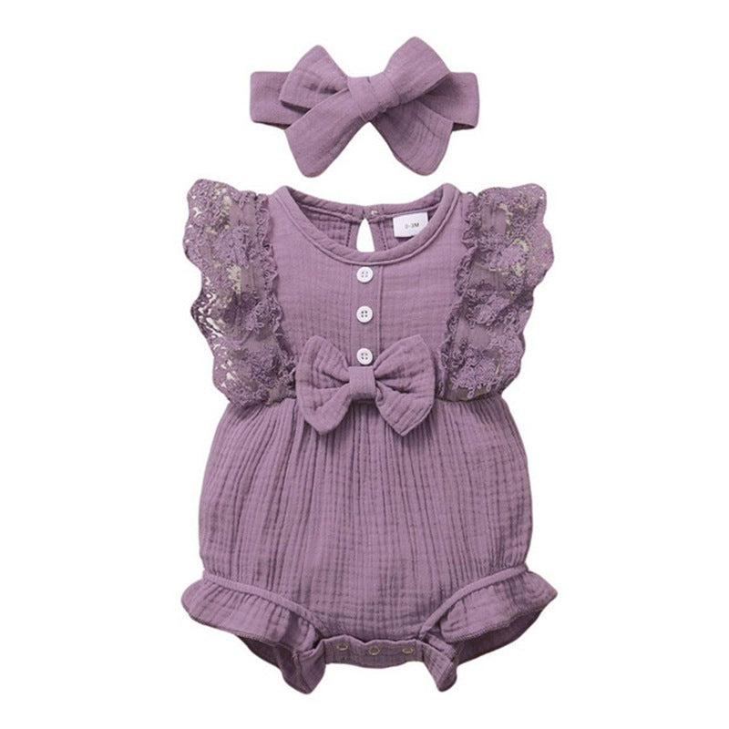 Infant And Toddler GirlsCandy-colored Lace Romper With Bib