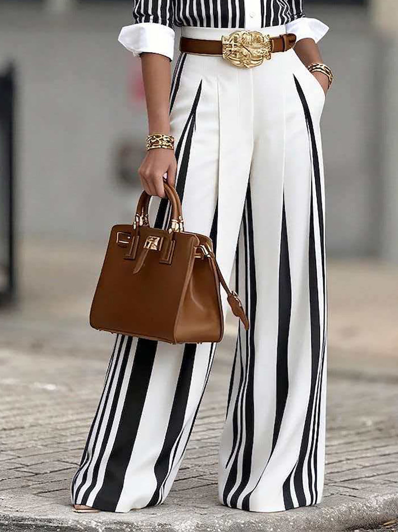 European And American Spring Polyester Fiber Straight-Leg Trousers