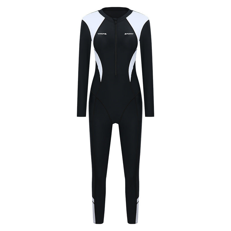New Women's Sports Swimsuit Long-sleeve Full-length Pants, Sun-protective One-piece Suit