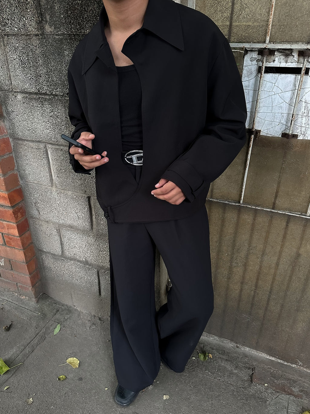 Black Collared Button-up Jacket