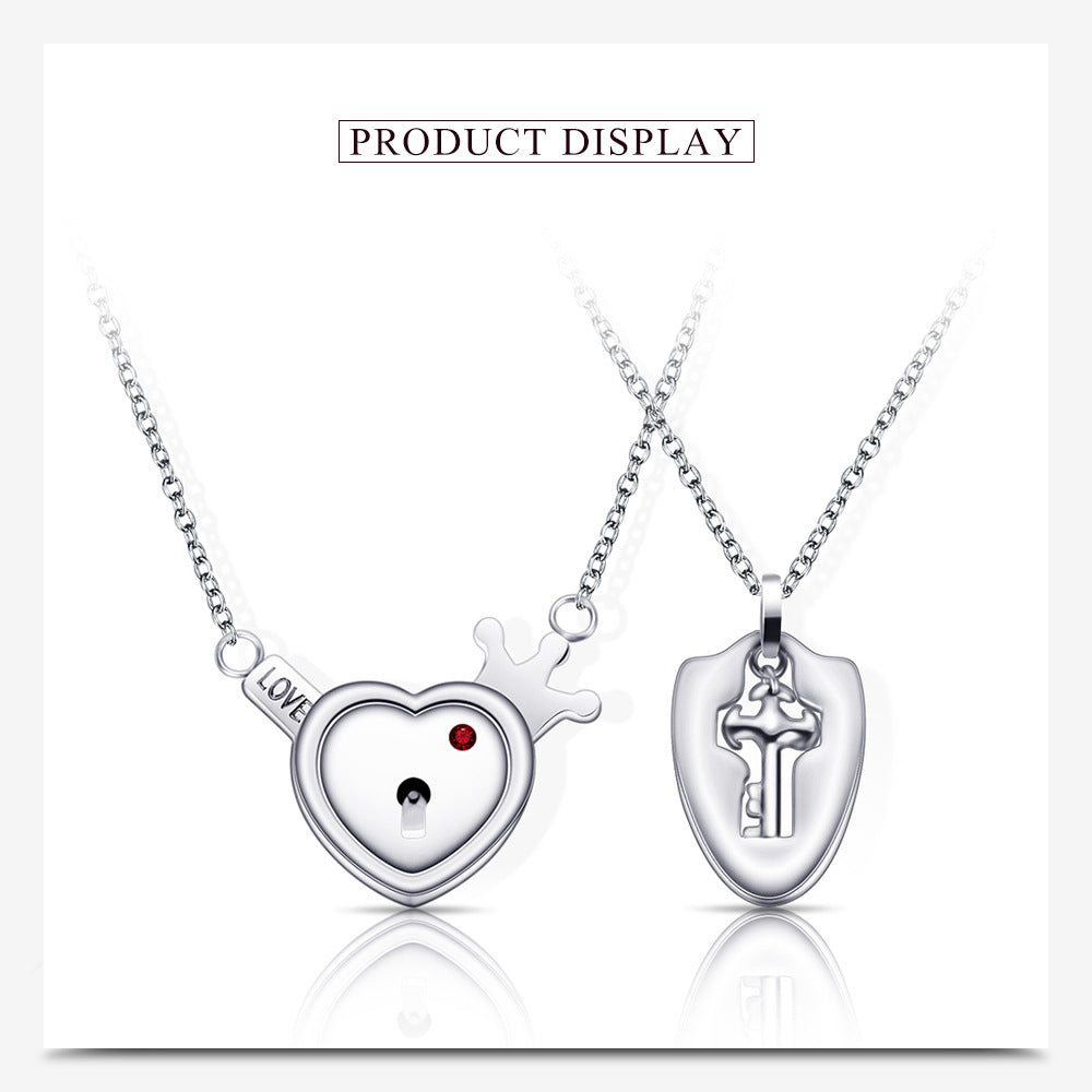 Valentine's Day Gift Titanium Steel Key Lock Necklace Set Pair