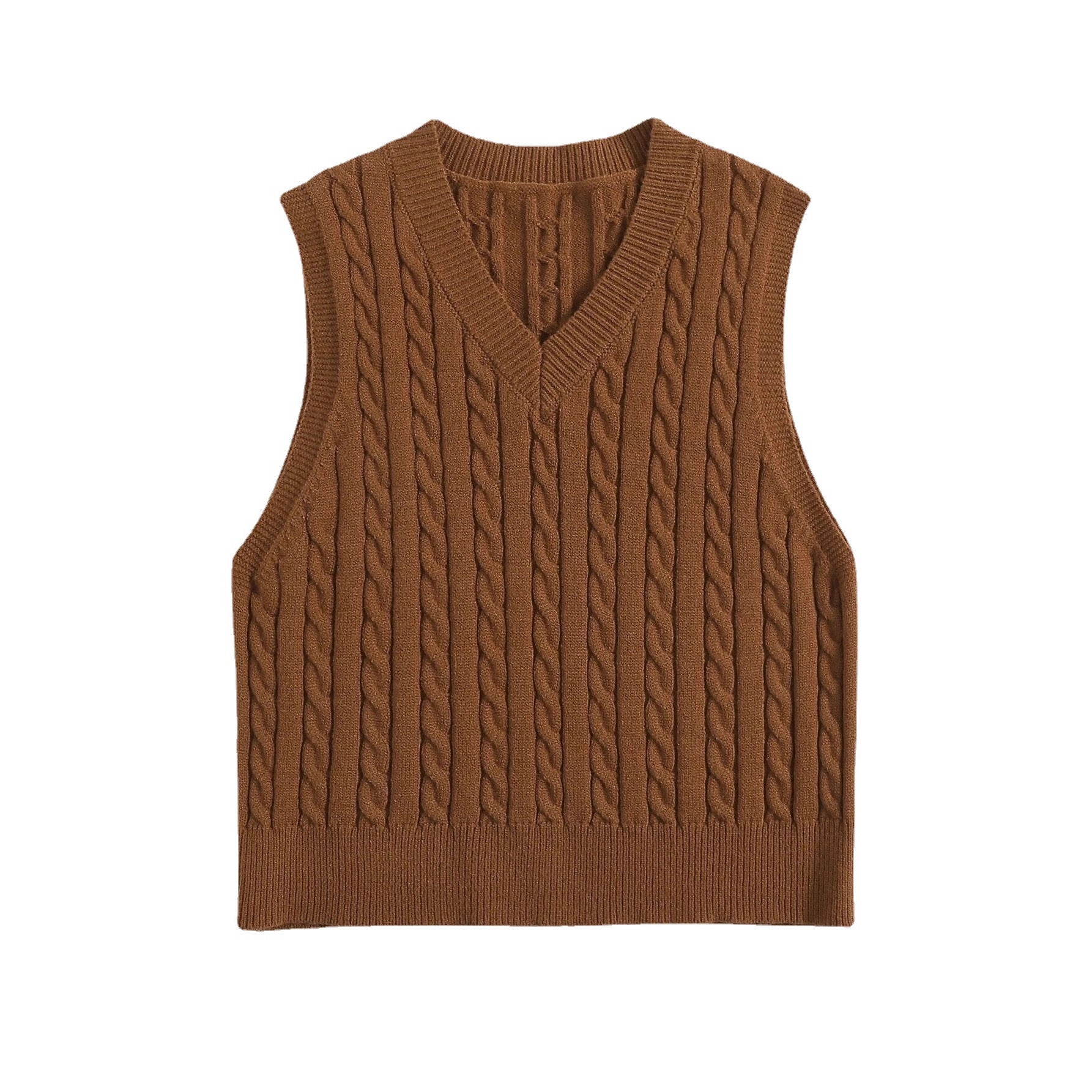 SpringSummer Knitted Cabled Vest Pullover With V-Neck