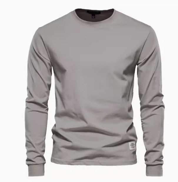 Men's Solid Color Round Neck Long-sleeved Top T-shirt