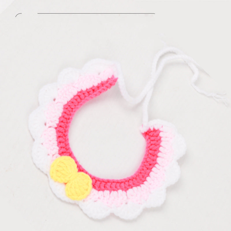 Hand-knitted Adjustable Flower Bow Cat And Dog Collar