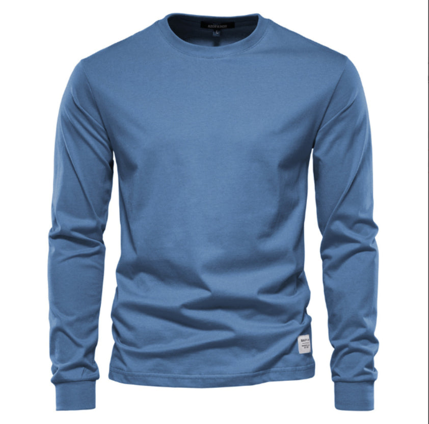 Men's Solid Color Round Neck Long-sleeved Top T-shirt