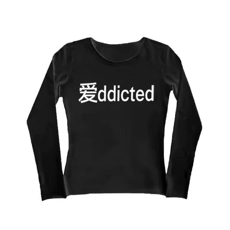 Letter-printed Slim-fit T-shirt Casual Long-sleeve Top
