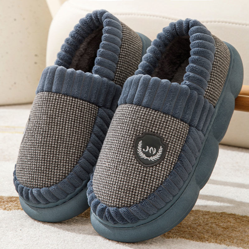 Plus Size Colorblock Plush Slippers For Women Men Winter Warm Home Slipper Indoor Thick-soled Fleece Shoes Couple