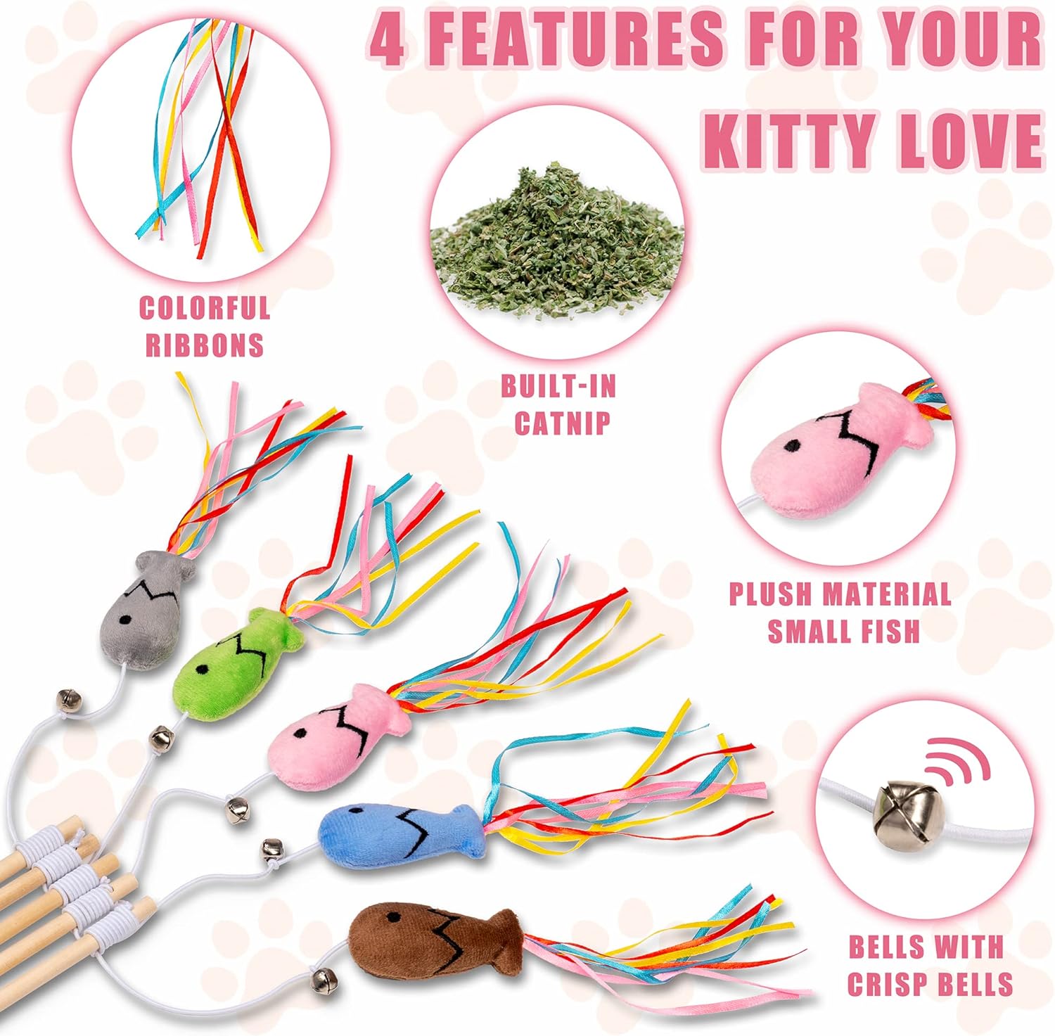 Cat Wand Toys Interactive Cat Toys With Catnip Fish Colorful Ribbons Bell For Kitty Kitten Cat Toys For Indoor Cats Cat Teaser Cat String Toy Cat Accessories