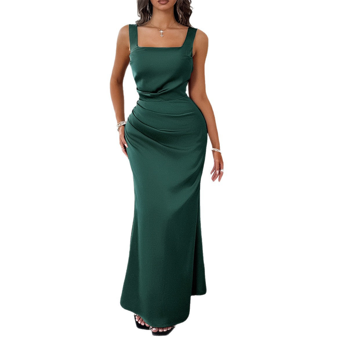 European And American-style Elegant Sophisticated Solid-color Slip Dress Figure-hugging Long Dress Women's Wear
