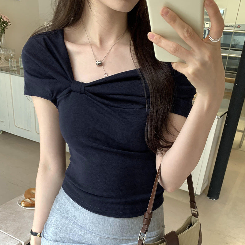 Summer Off-shoulder Sweet-and-spicy Cropped Top With Bow For Students