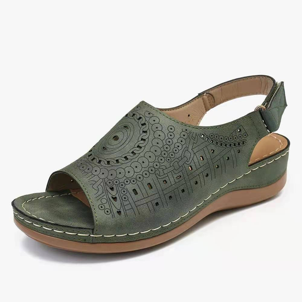 Large Size Hollow Flat Open Toe Fish Mouth Retro European Shoes