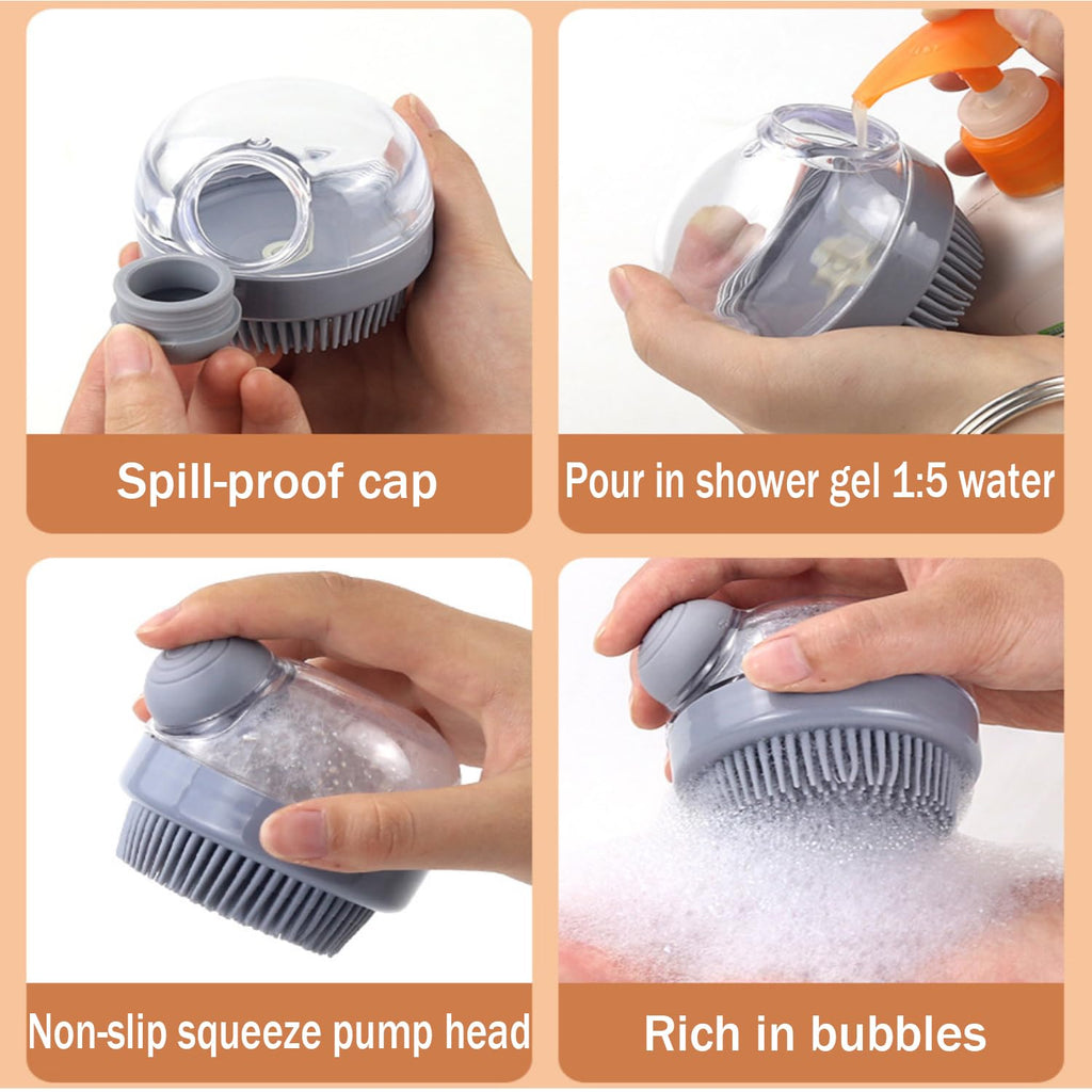 Soft Silicone Bristle Dog Brush With Soap Dispenser For Dog Grooming And Massage - Pink