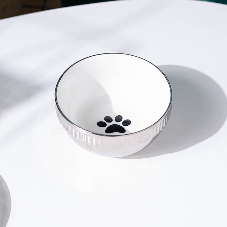 Plating Ceramic Anti Overturning Oblique Mouth Small Dog Bowl