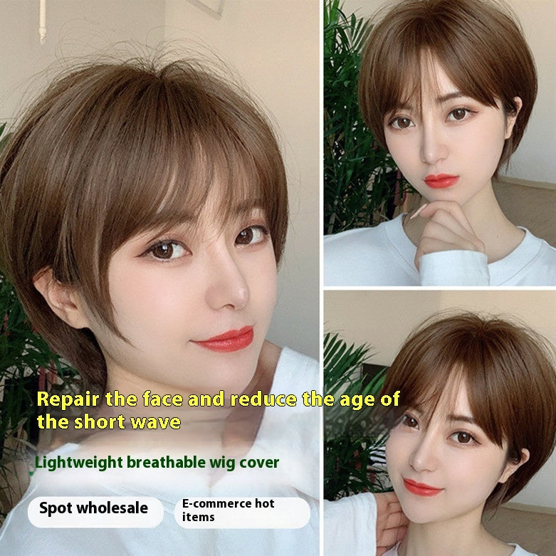 Wig Female All Real Hair Natural & Fluffy Short Straight