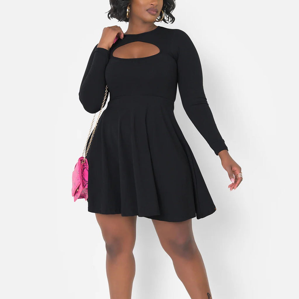 Solid-color Waist-cinching Figure-flattering Dress