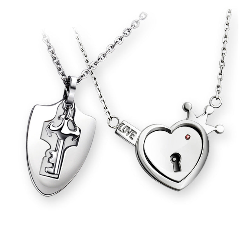 Valentine's Day Gift Titanium Steel Key Lock Necklace Set Pair