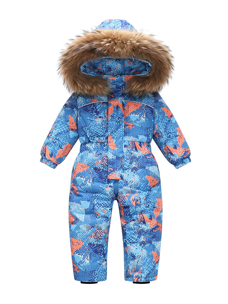 New-style Winter Down Jacket Thickened Children's One-piece Ski Suit