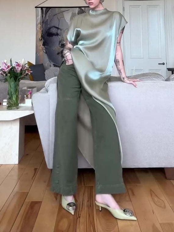 Sparkly Irregular Hem Long Top