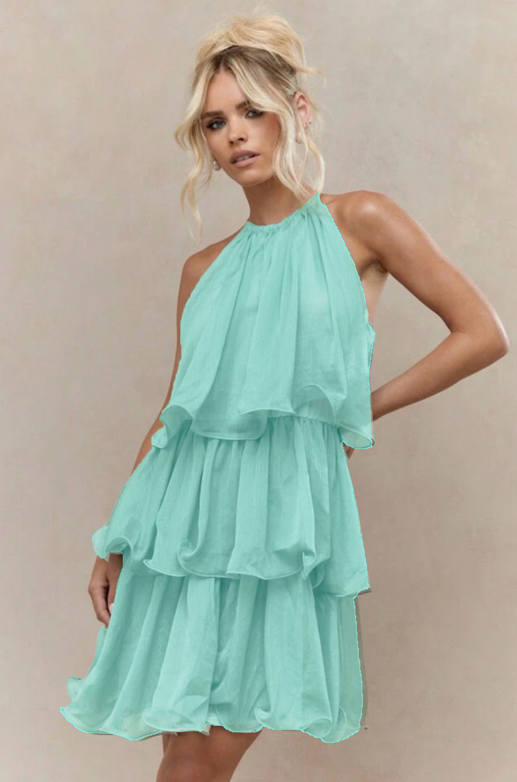 Strapless Sleeveless Sheer Dress With Ruffled Hem And Elegant Design