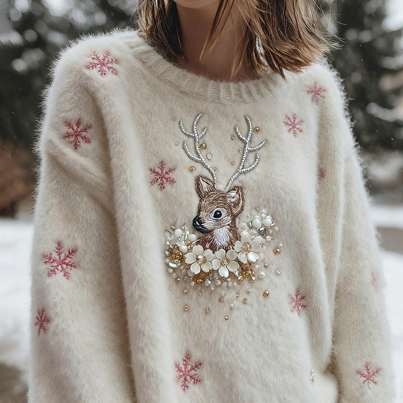 Digital-printed Christmas-patterned Women's Flannel Hoodie