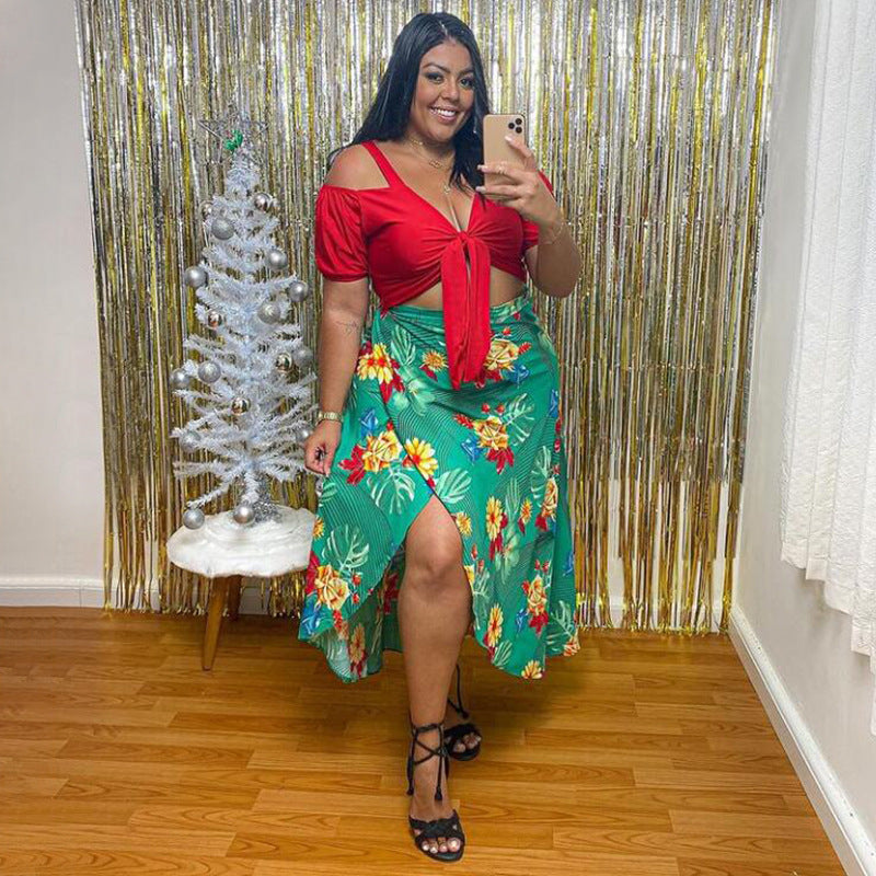 New Arrival Digital-print Casual Women's Split-style Plus-size Two-piece Set