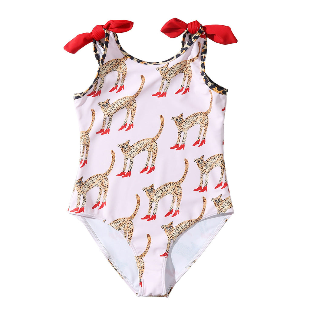 Girls' Leopard-print Comfortable And Highly Elastic One-piece Bodysuit