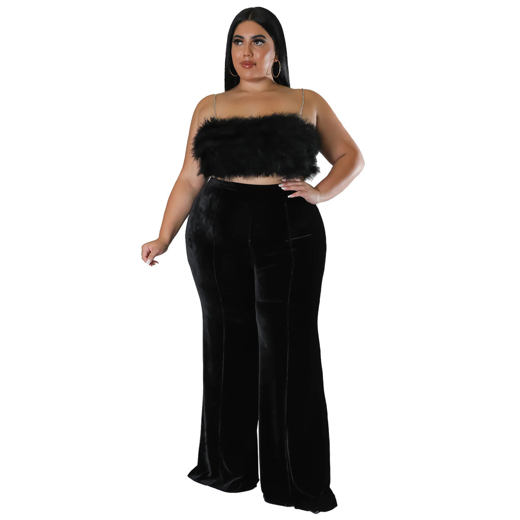 Women's Patchwork Fleece Flared High Waist Casual Pants