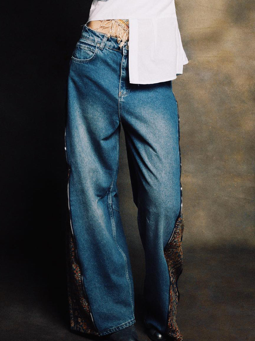 Vintage Zipper Pattern Jeans
