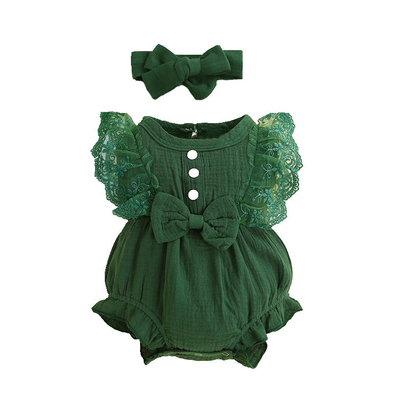 Infant And Toddler GirlsCandy-colored Lace Romper With Bib