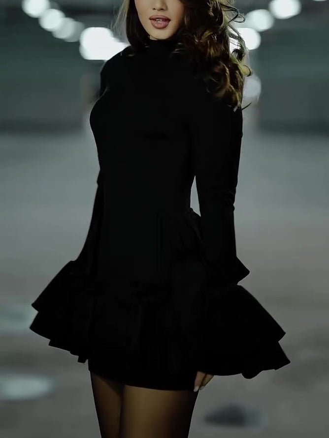 Black Bell Sleeve Mini Cake Dress